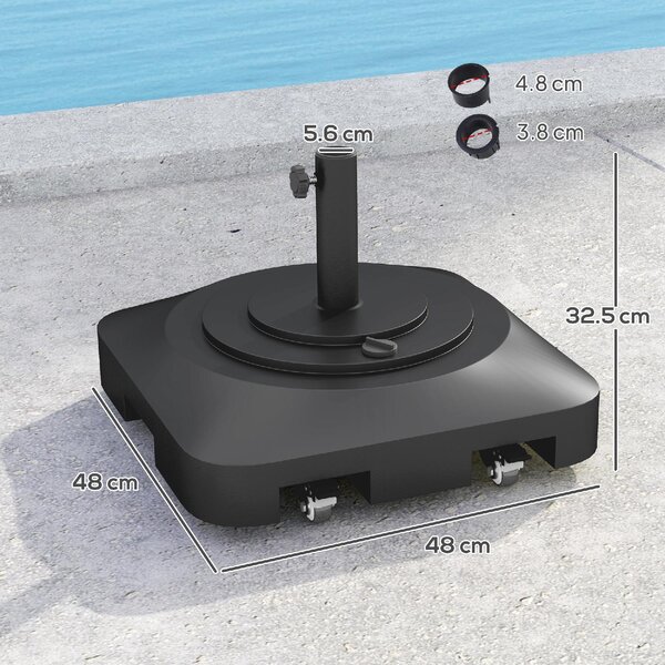 VivaGarden Base per Ombrellone da Giardino a Rotelle Riempibile con Acqua o Sabbia in HDPE 48x48x32.5 cm colore Nero