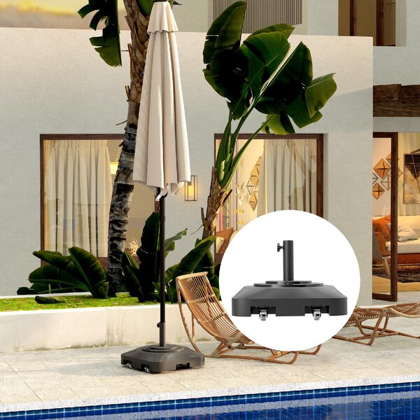 VivaGarden Base per Ombrellone da Giardino a Rotelle Riempibile con Acqua o Sabbia in HDPE 48x48x32.5 cm colore Nero