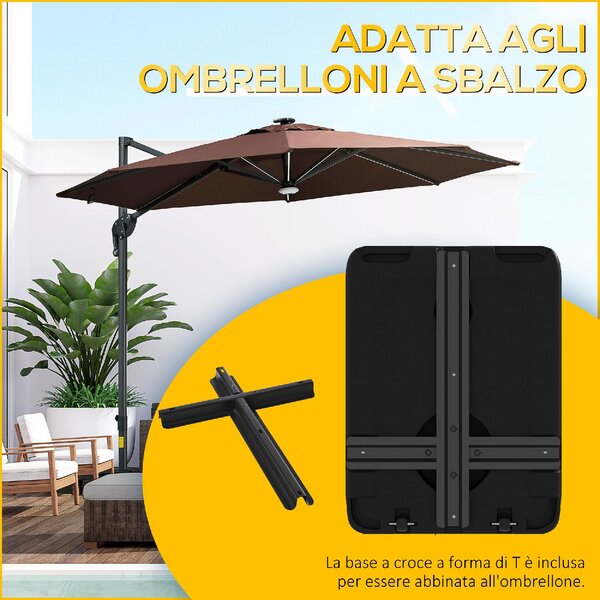 VivaGarden Base per Ombrellone da Giardino Riempibile con Acqua e Sabbia 70-90 kg Ruote e Maniglia in HDPE 80x60 cm colore Nero