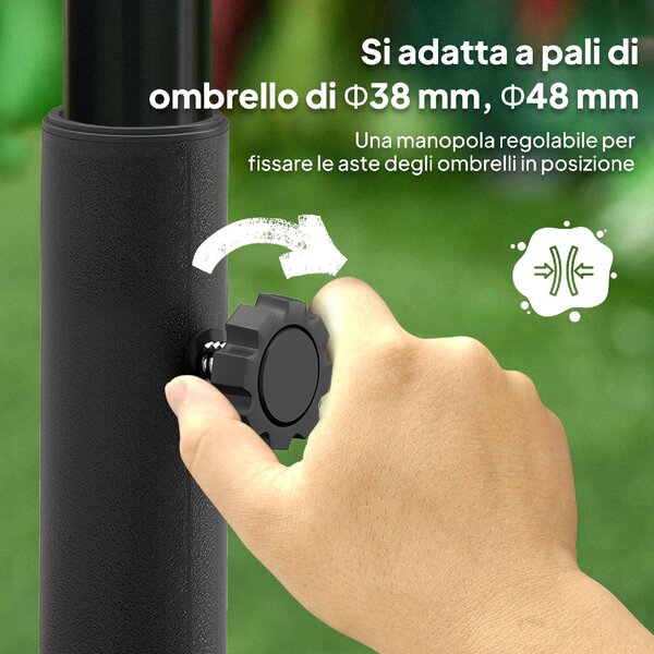 VivaGarden Base per Ombrellone da Giardino a Rotelle Riempibile con Acqua o Sabbia in HDPE 48x48x32.5 cm colore Nero