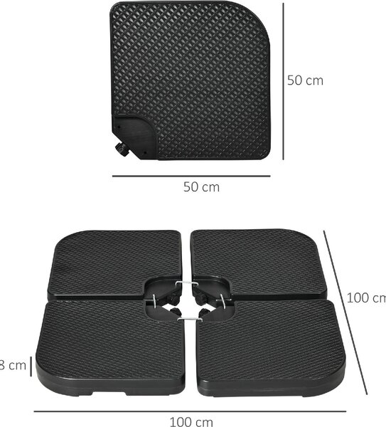 VivaGarden Base per Ombrellone Set 4 Pezzi Impilabili con Maniglie Integrate in HDPE 99.7x99.7x8.3 cm colore Nero