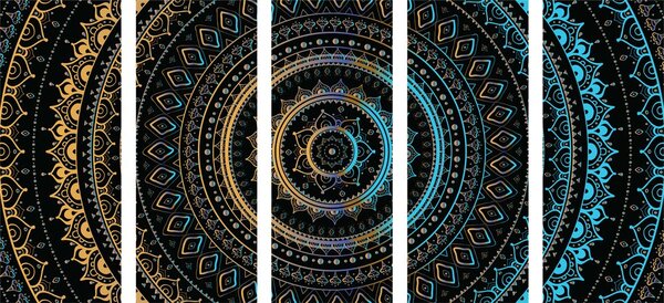Quadri 5 pezzi – Mandala con motivo del sole