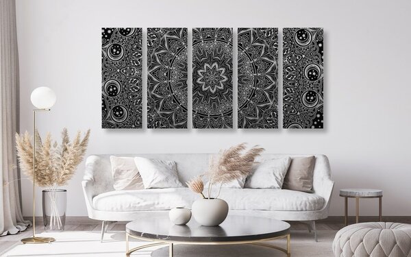 Quadri 5 pezzi – Mandala orientale in bianco e nero