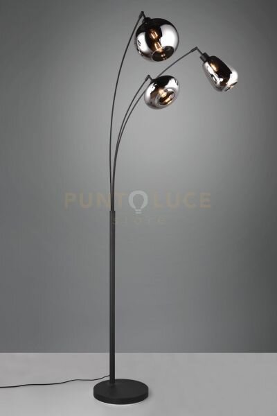 Lumina piantana metallo nero ad arco con 3 diffusori forme differen