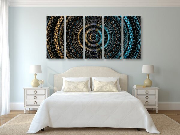 Quadri 5 pezzi – Mandala con motivo del sole