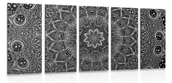 Quadri 5 pezzi – Mandala orientale in bianco e nero