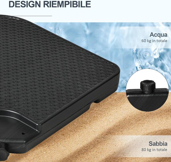 VivaGarden Base per Ombrellone Set 4 Pezzi Impilabili con Maniglie Integrate in HDPE 99.7x99.7x8.3 cm colore Nero