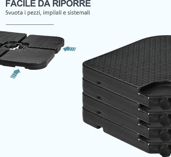 VivaGarden Base per Ombrellone Set 4 Pezzi Impilabili con Maniglie Integrate in HDPE 99.7x99.7x8.3 cm colore Nero