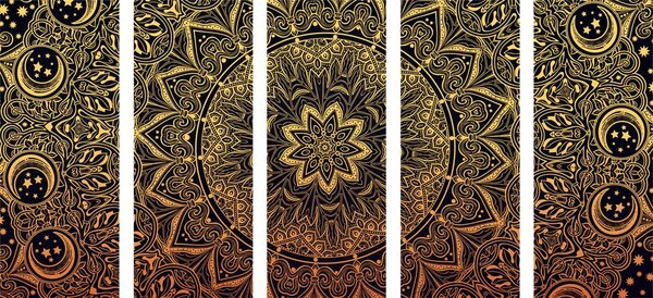 Quadri 5 pezzi – Mandala orientale dorato