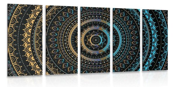 Quadri 5 pezzi – Mandala con motivo del sole