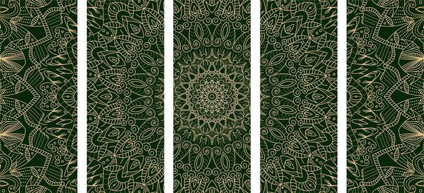 Quadri 5 pezzi – Mandala decorativo dettagliato in verde