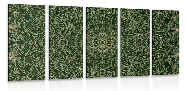 Quadri 5 pezzi – Mandala decorativo dettagliato in verde