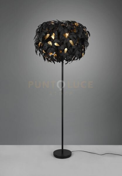 Leavy piantana base metallo nero con foglie lavabili nero e oro h. 