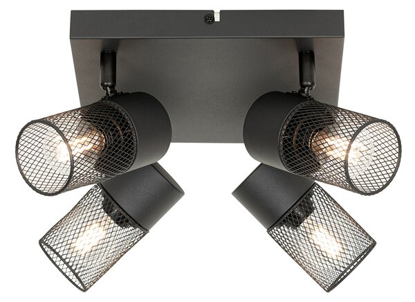 Faretto da soffitto industriale nero 4 luci orientabili - Jim