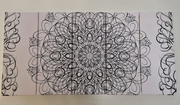 Quadri 5 pezzi – Mandala floreale astratta in bianco e nero