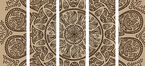 Quadri 5 pezzi – Mandala con motivo naturale astratto