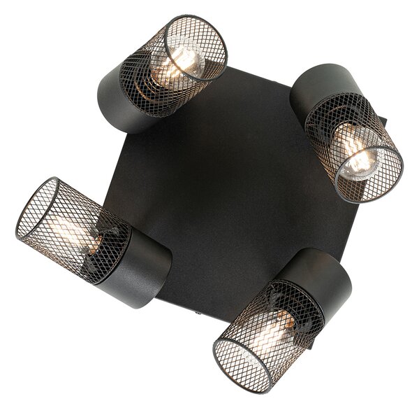 Faretto da soffitto industriale nero 4 luci orientabili - Jim
