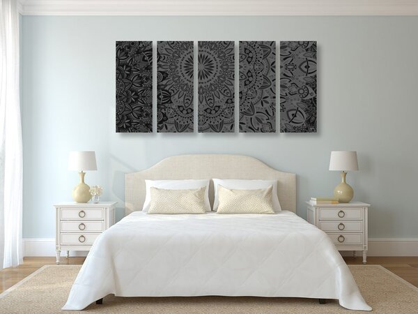 Quadri 5 pezzi – Mandala elegante in bianco e nero