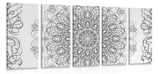 Quadri 5 pezzi – Mandala floreale astratta in bianco e nero
