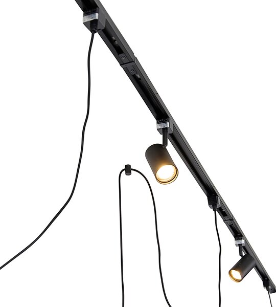 Sistema di illuminazione a binario Smart nero 3 faretti e lampada a sospensione monofase - Iconic Cavalux Jeana