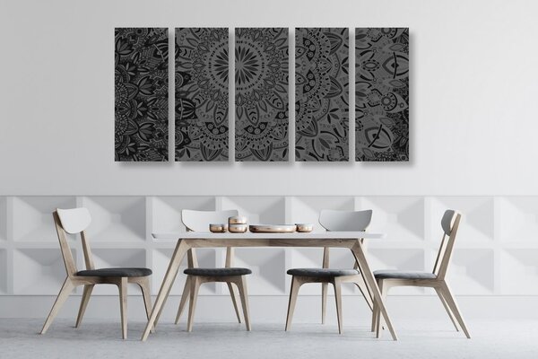 Quadri 5 pezzi – Mandala elegante in bianco e nero