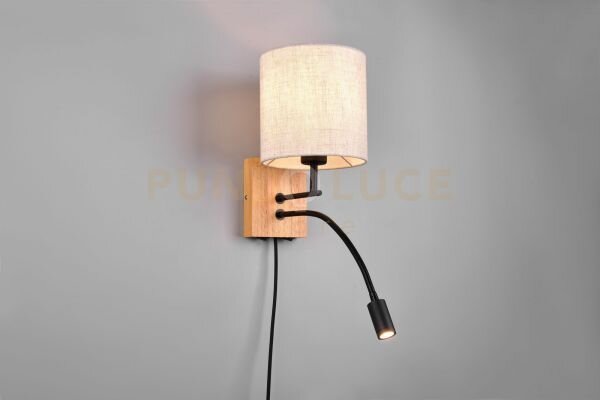 Nilam applique base legno naturale e metallo nero con lampada lettu
