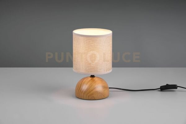 Luci lampada da tavolo base effetto legno mezza sfera paralume beig