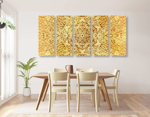 Quadri 5 pezzi – Mandala etnica dorata