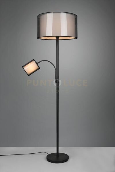 Burton piantana metallo nero con lampada da lettura paralumi bianch