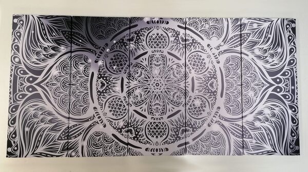 Quadri 5 pezzi – Mandala indiana con sfondo galattico in bianco e nero
