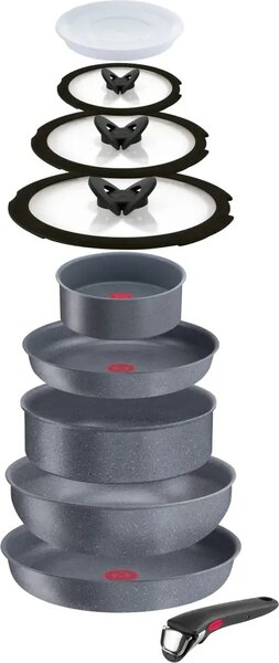 LAGOSTINA Batteria Pentole Induzione 13 Pezzi Antiaderenti con Manico Amovibile Salvaspazio in Acciaio Inox 18/10 - Ingenio Mineralis Green