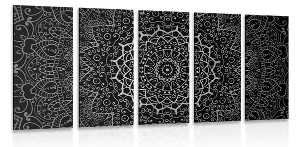 Quadri 5 pezzi – Mandala vintage in stile indiano in bianco e nero