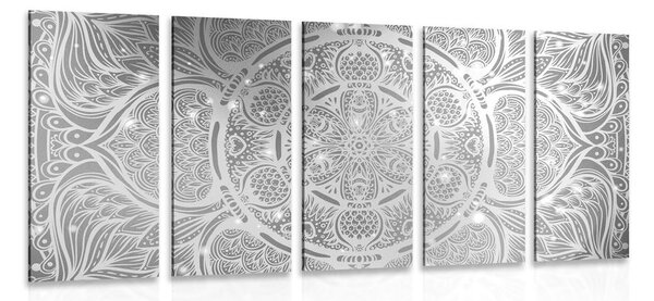 Quadri 5 pezzi – Mandala indiana con sfondo galattico in bianco e nero