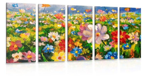 Quadri 5 pezzi – Pittura a olio di fiori di campo