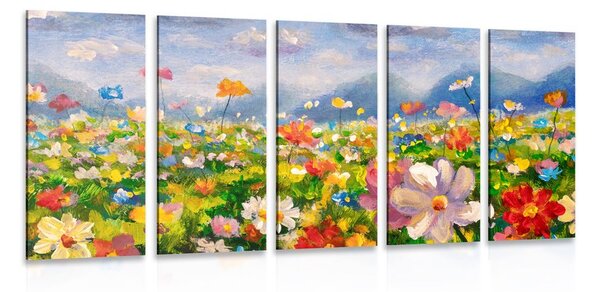Quadri 5 pezzi – Pittura a olio di fiori selvatici