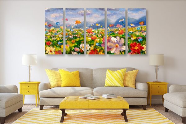 Quadri 5 pezzi – Pittura a olio di fiori selvatici
