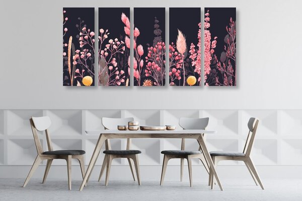 Quadri 5 pezzi – Pittura a olio di fiori selvatici