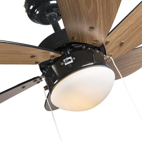 Ventilatore da soffitto nero con stampa legno 80 cm con cordino - Fresh