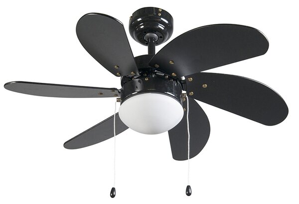 Ventilatore da soffitto nero con stampa legno 80 cm con cordino - Fresh