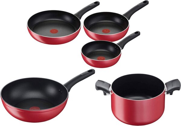 LAGOSTINA Batteria Pentole Induzione 8 Pezzi Antiaderenti in Alluminio colore Nero e Rosso - Cucina Mediterranea