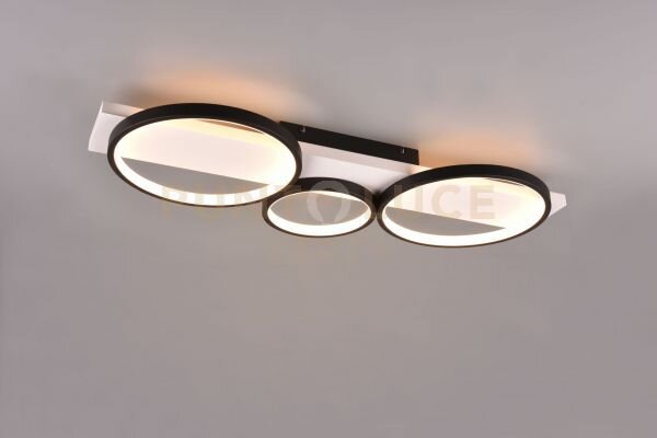 Medera plafoniera 3 cerchi metallo nero base legno bianco con dimme