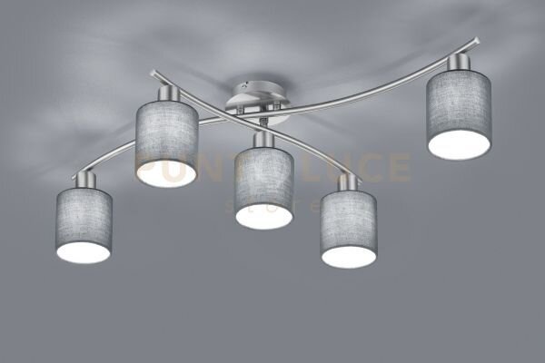 Garda plafoniera 5 diffusori in tessuto grigio l. 75cm + 44,2cm att
