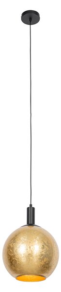 Lampada a sospensione di design nera con vetro dorato - Bert