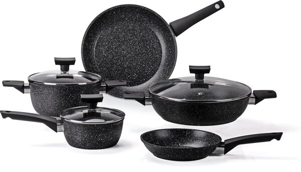 MONETA Batteria Pentole Induzione 8 Pezzi Antiaderenti in Alluminio colore Stone Black - Magnolia