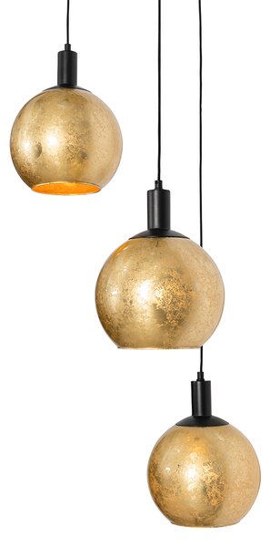 Lampada a sospensione di design nera con vetro dorato 3 luci - Bert