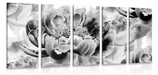 Quadri 5 pezzi – Peonie in bianco e nero