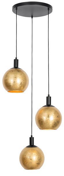 Lampada a sospensione di design nera con vetro dorato 3 luci - Bert