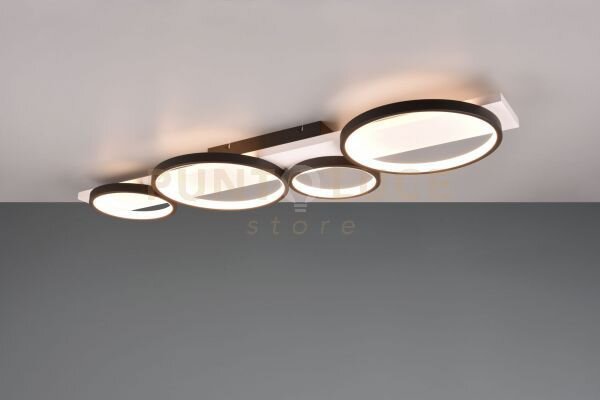 Medera plafoniera 4 cerchi metallo nero base legno bianco con dimme