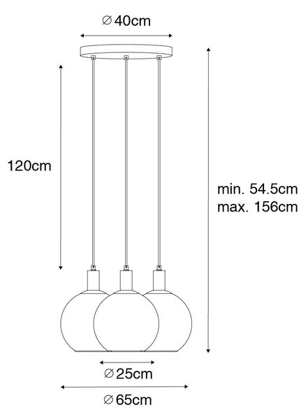 Lampada a sospensione di design nera con vetro dorato 3 luci - Bert