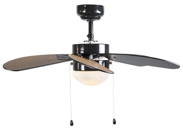 Ventilatore da soffitto nero con stampa legno 80 cm con cordino - Fresh